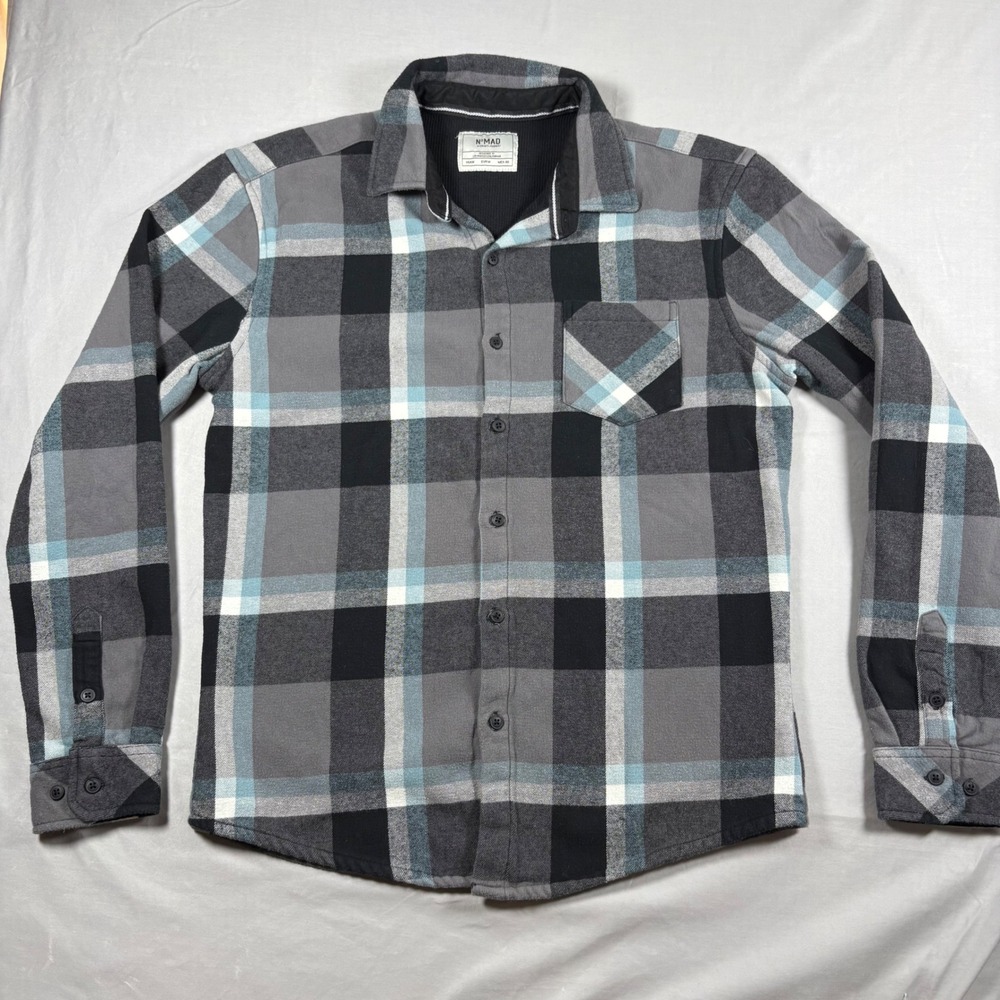 NOMAD Craft + Flow BLK Sierra Lined Flannel Shirt Mens M Gray Plaid Cotton